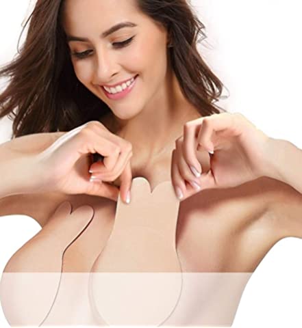 Adhesive Sticky Bra 2 Pairs Push Up Lift Nipple Covers Strapless Invisible Backless Bras Plunge Reusable Covers Rabbit Ear - e4cents