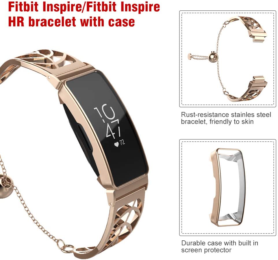 UooMoo Band and Case Compatible with Fitbit Inspire/Inspire HR, Leaf Shape Stainless Steel Bracelet. - e4cents