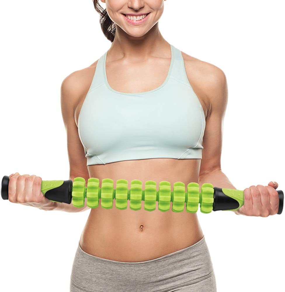 Doeplex Muscle Roller Massage Stick for Athletes, 17.5" Body Massager Soreness, Cramping Pain & Tightness Relief Helps Legs & Back Recovery Tools, Travel Size (Standard-Green) - e4cents