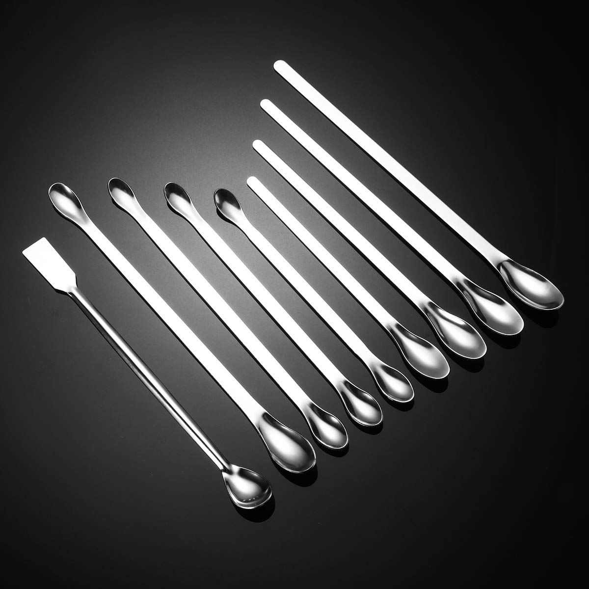 Lab Spatula,9 in 1 Stainless Steel Sampling Spoons Laboratory Scoops - Lab Mixing Spatulas,Length 16/18/20/22CM - e4cents