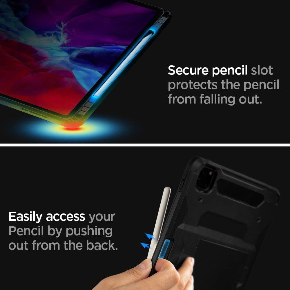 Spigen Tough Armor Pro Designed for iPad Pro 12.9 Case with Pencil Holder (2020/2018) - Black - e4cents