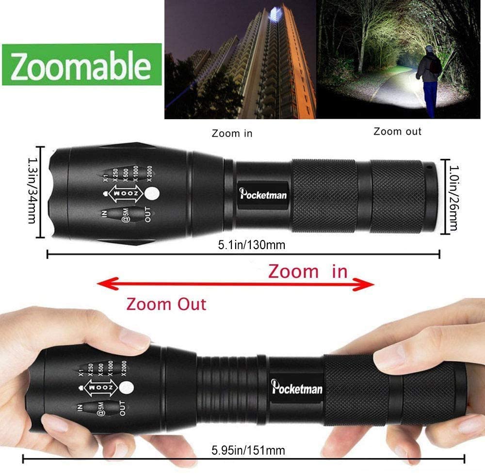 LED Tactical Flashlight, Super Bright 2000 Lumen LED Flashlights Portable Outdoor Water Resistant Torch.