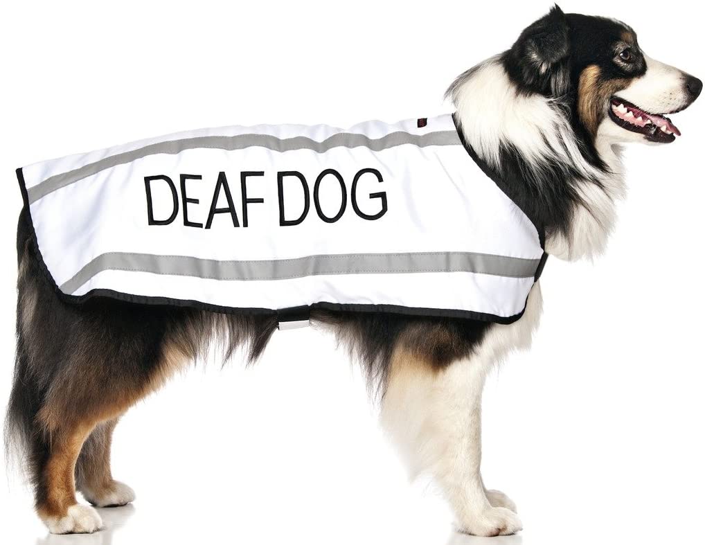 Deaf Dog White Color Coded ( M-L ) Warm Dog Coats Reflective Waterproof Fleece Lined - e4cents