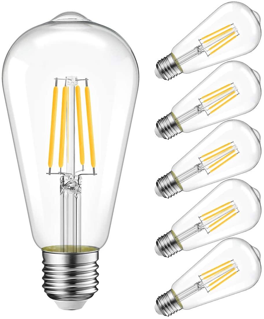 LVWIT ST64 LED Filament Bulb, Dimmable 800 Lumens. - e4cents