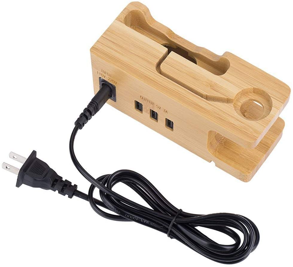 AICase Bamboo Wood USB Charging Station, Desk Stand Charger, 3 USB Ports 3.0 Hub - e4cents