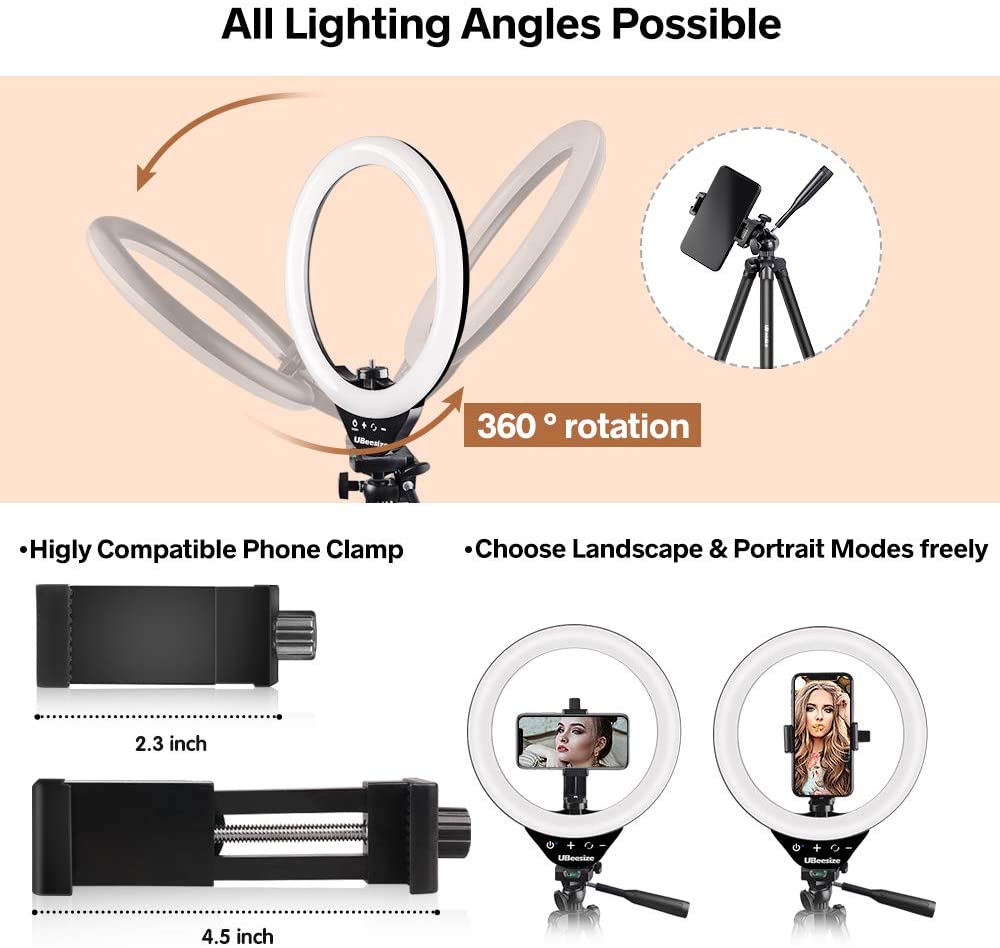 10’’ LED Ring Light with Stand and Phone Holder( comes with adapter not usb)   (LNC)