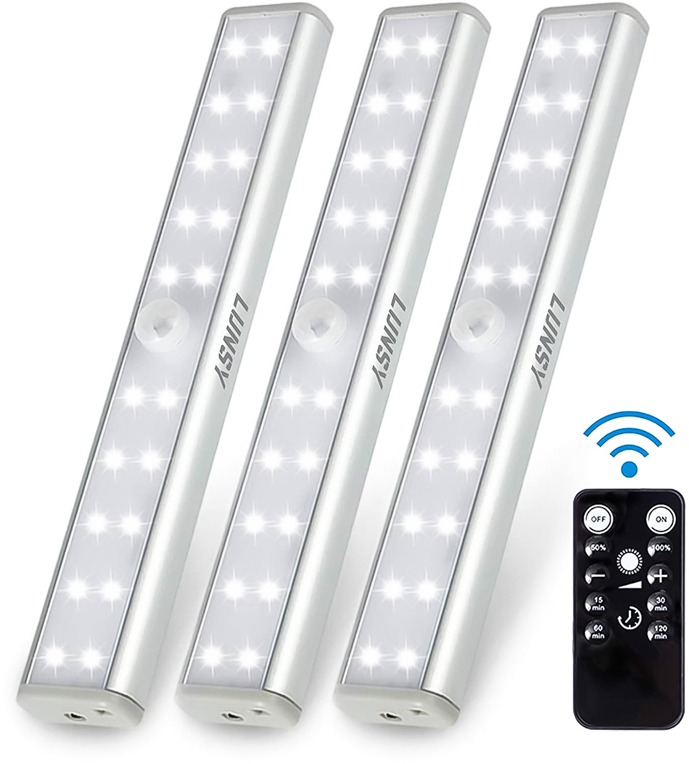 LUNSY Rechargeable Wireless Under Cabinet 20LED Closet Light   - 3Pack(Sliver)
