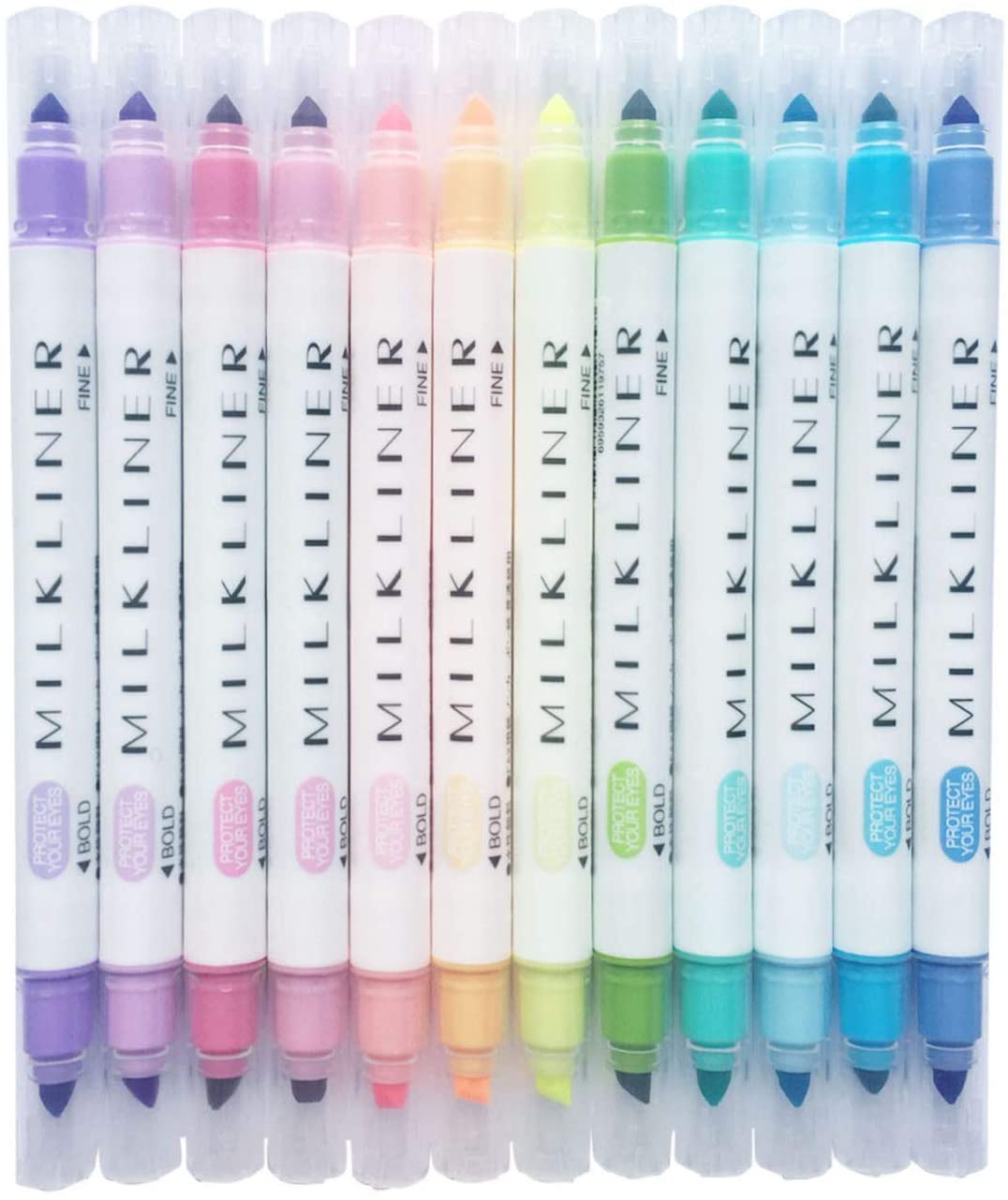 Colorful Milk-liner Highlighters Double Sides Writing for Office and School,Pack of 12 - e4cents