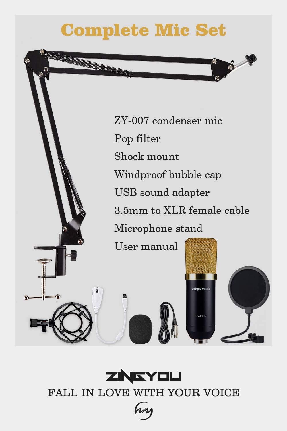 ZY-007 Studio Mic Set for Recording and Podcast with Adjustable Mic Suspension Scissor Arm (LNC)