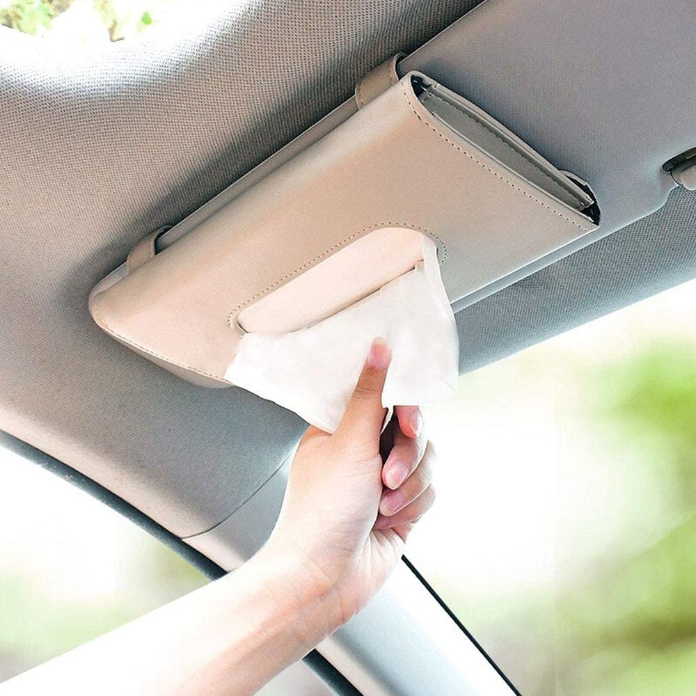 Car Tissue Holder, Car Napkin Holder,PU Leather Car Kleenex Holder for Car Visor and Backseat Accessories Paper Towel Tissue Box(Beige) - e4cents