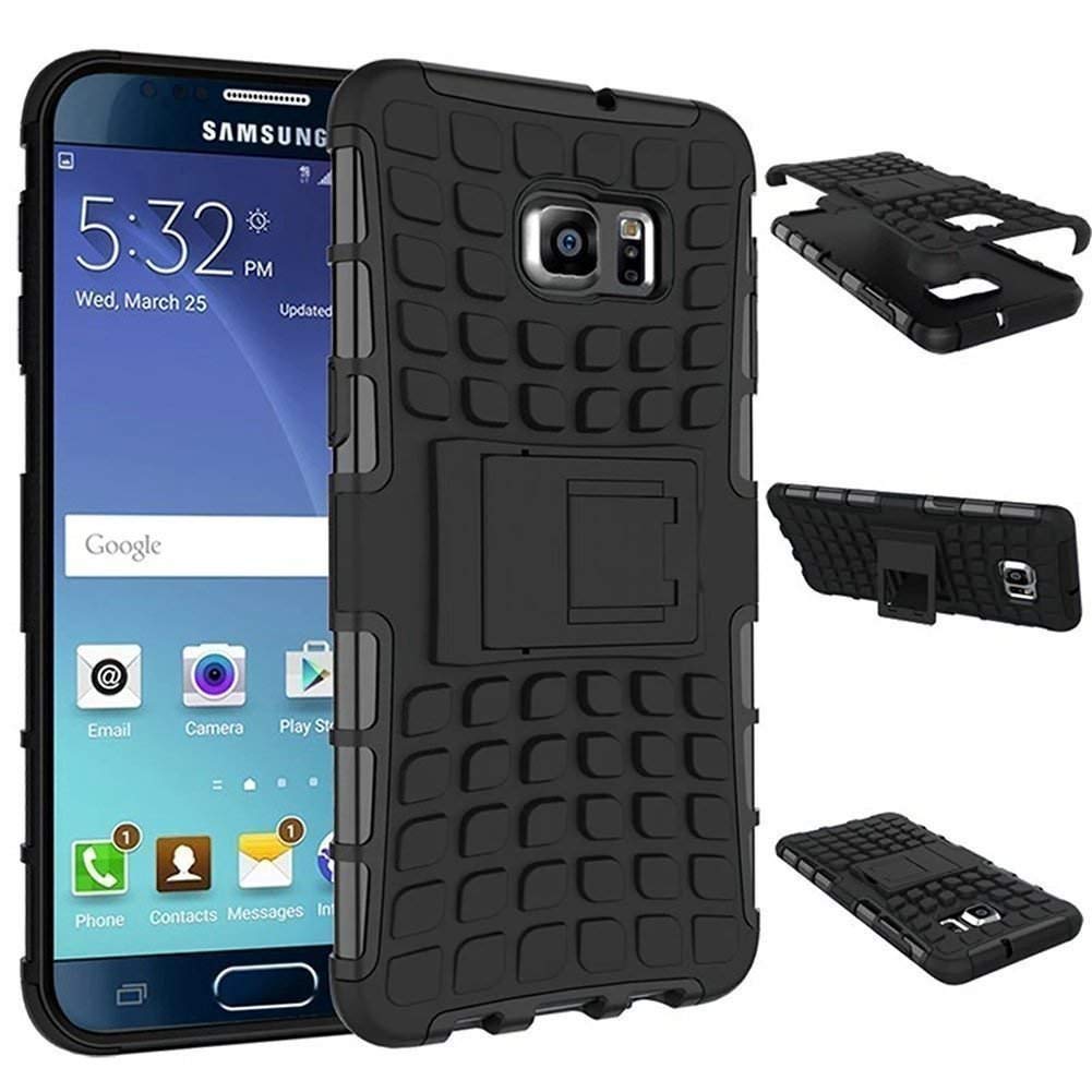 Moko Kick Stand Hard Dual Rugged Armor Hybrid Bumper Back Case Cover for Samsung Galaxy Note 5 (Black) - e4cents
