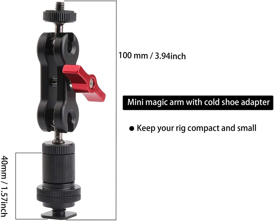 AFVO Mini Magic Arm Double Ballhead with Hot Shoe Mount Adapter for Small Monitors. (NC)