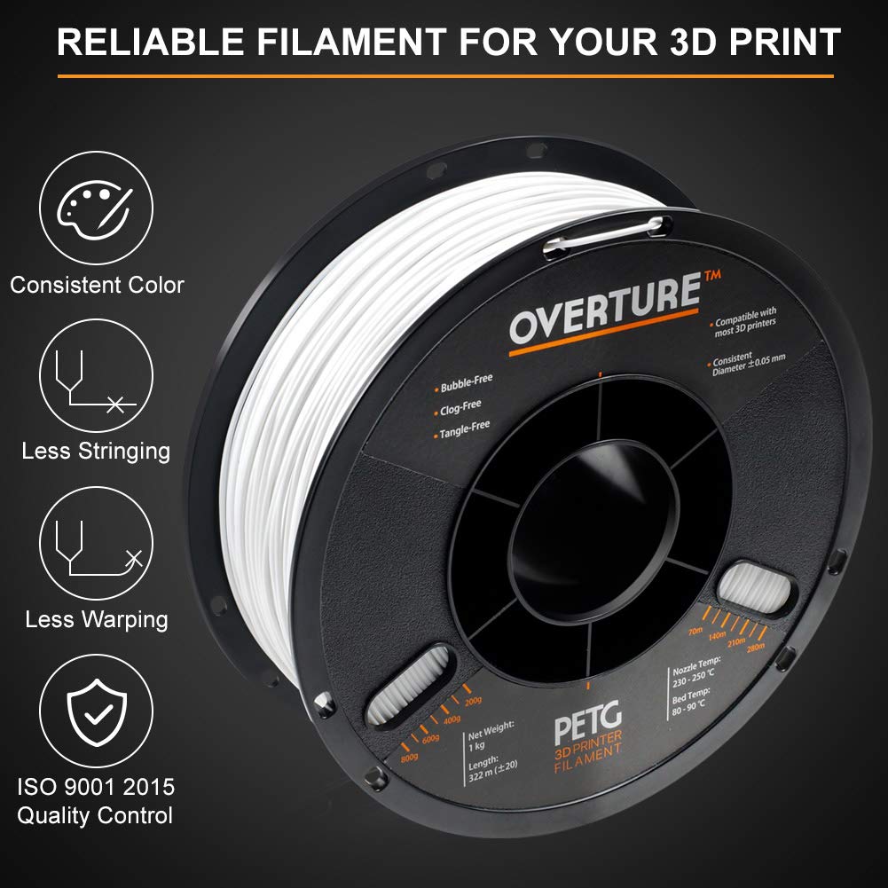 OVERTURE PETG Filament 2.85mm with 3D Build Surface 200 x 200 mm 3D Printer Consumables.