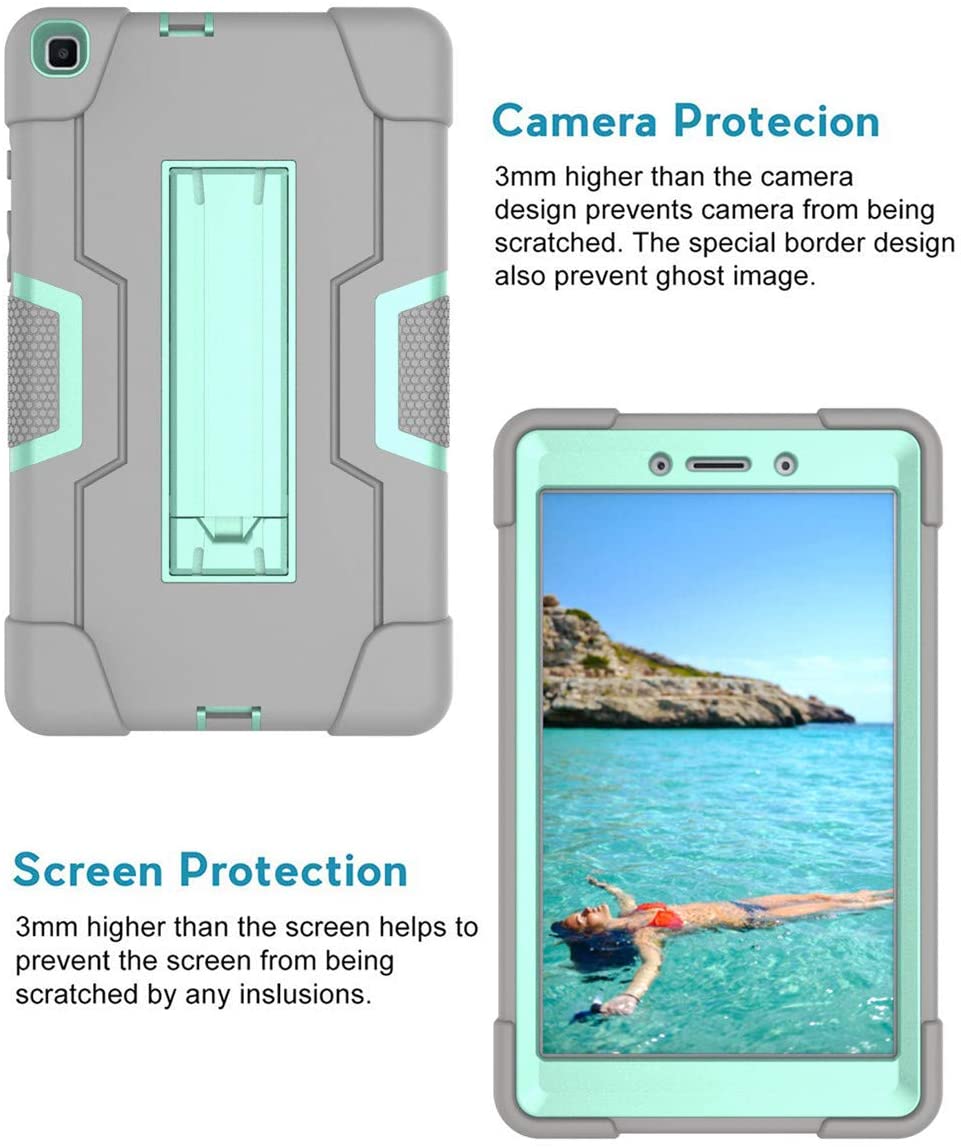 (GoKuKi Designed for Galaxy Tab A 8.0 Case 2019 SM-T290 SM-T295, Rugged Case with Kickstand-Gray+Mint Green) - e4cents