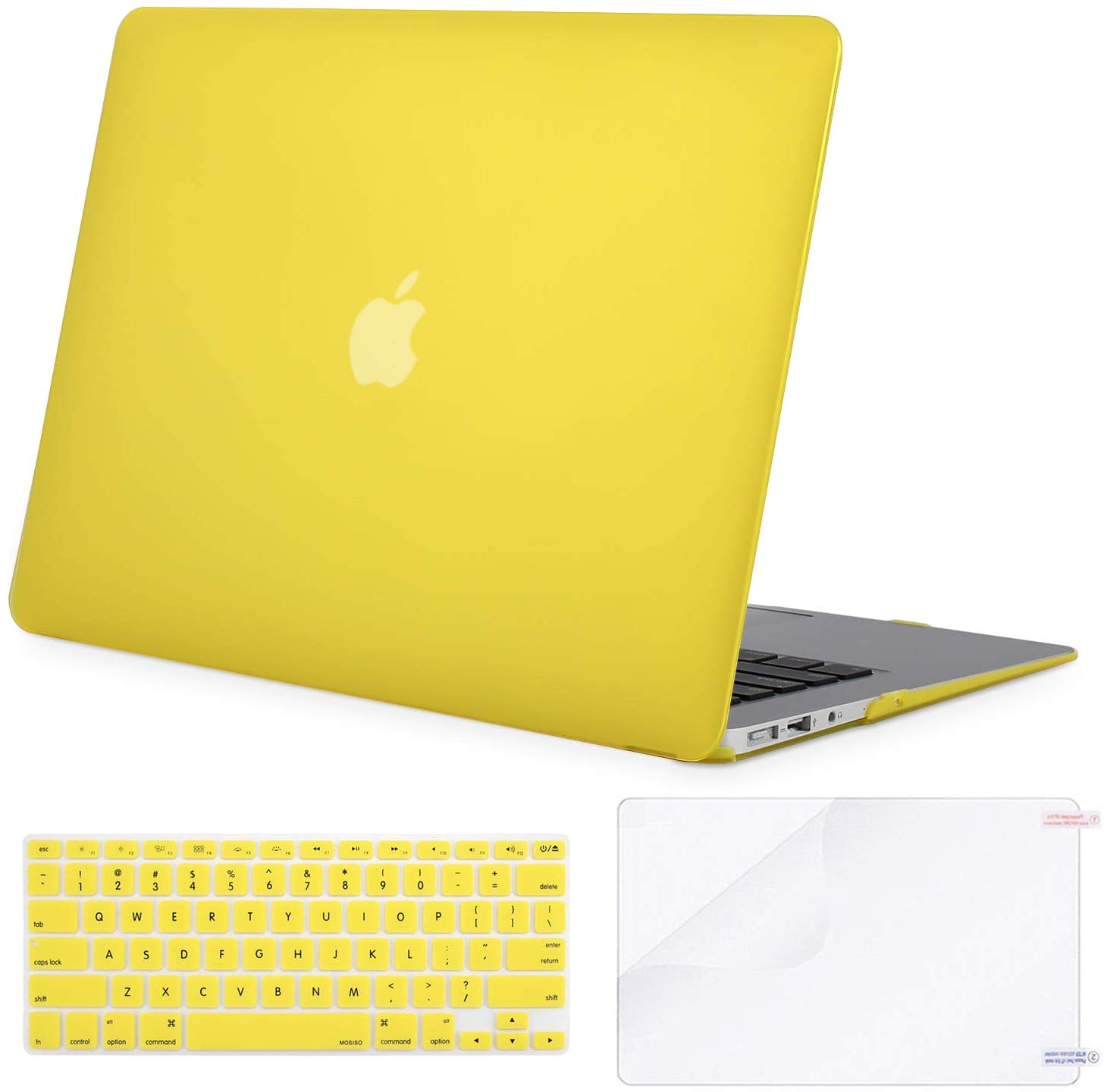 MOSISO Compatible with MacBook Air 13 inch Case (2017 - 2020 Release), Protective Plastic Hard Shell Case & Keyboard Cover & Screen Protector, Yellow - e4cents