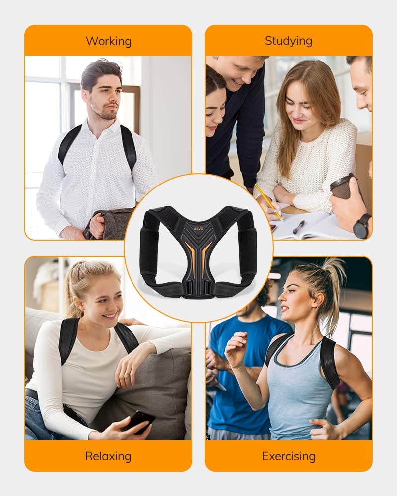 AEVO Compact Posture Corrector for Men and Women, Adjustable Upper Back Brace (L) - e4cents