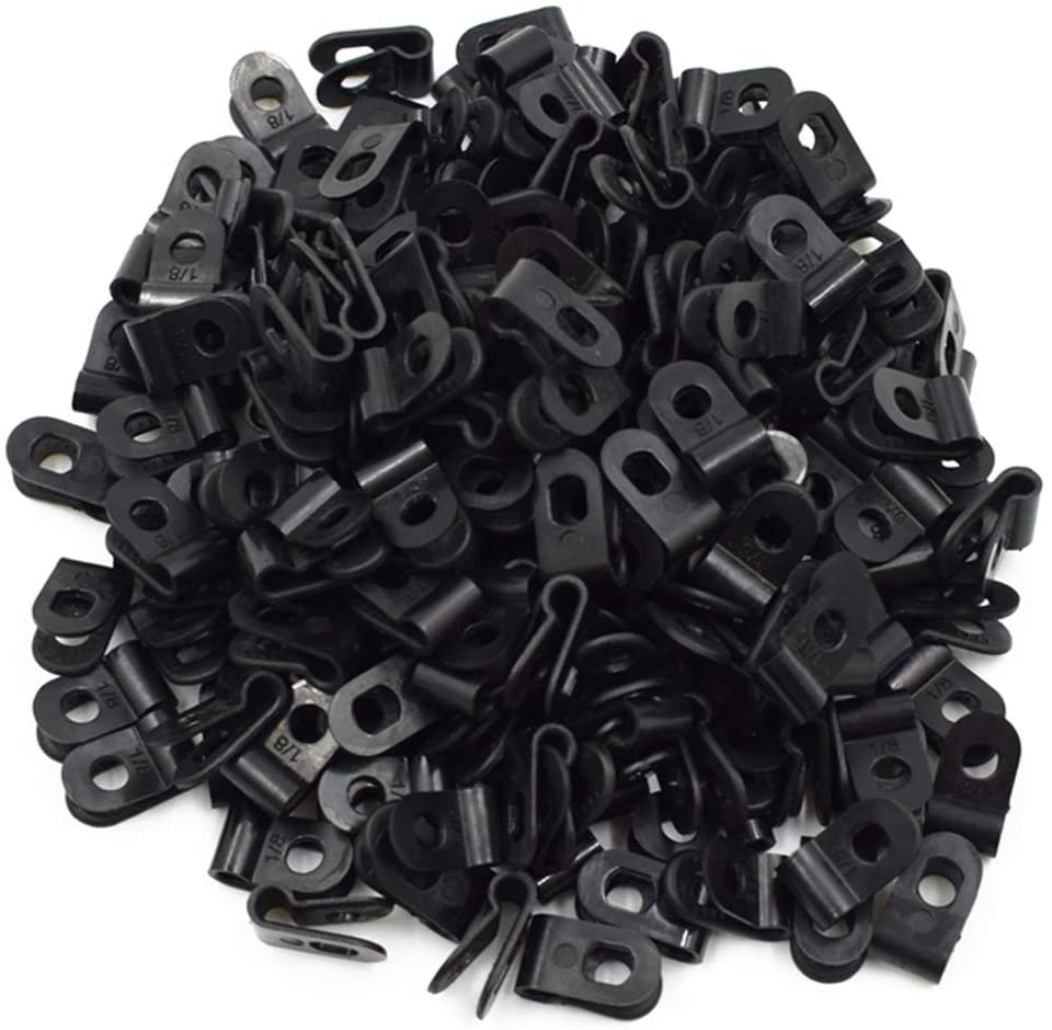 1/8"  R-Type Clip Cable Clamp Nylon Screw Wire Clips Fasteners Tubing Clips for Wire Management (100Pcs). - e4cents