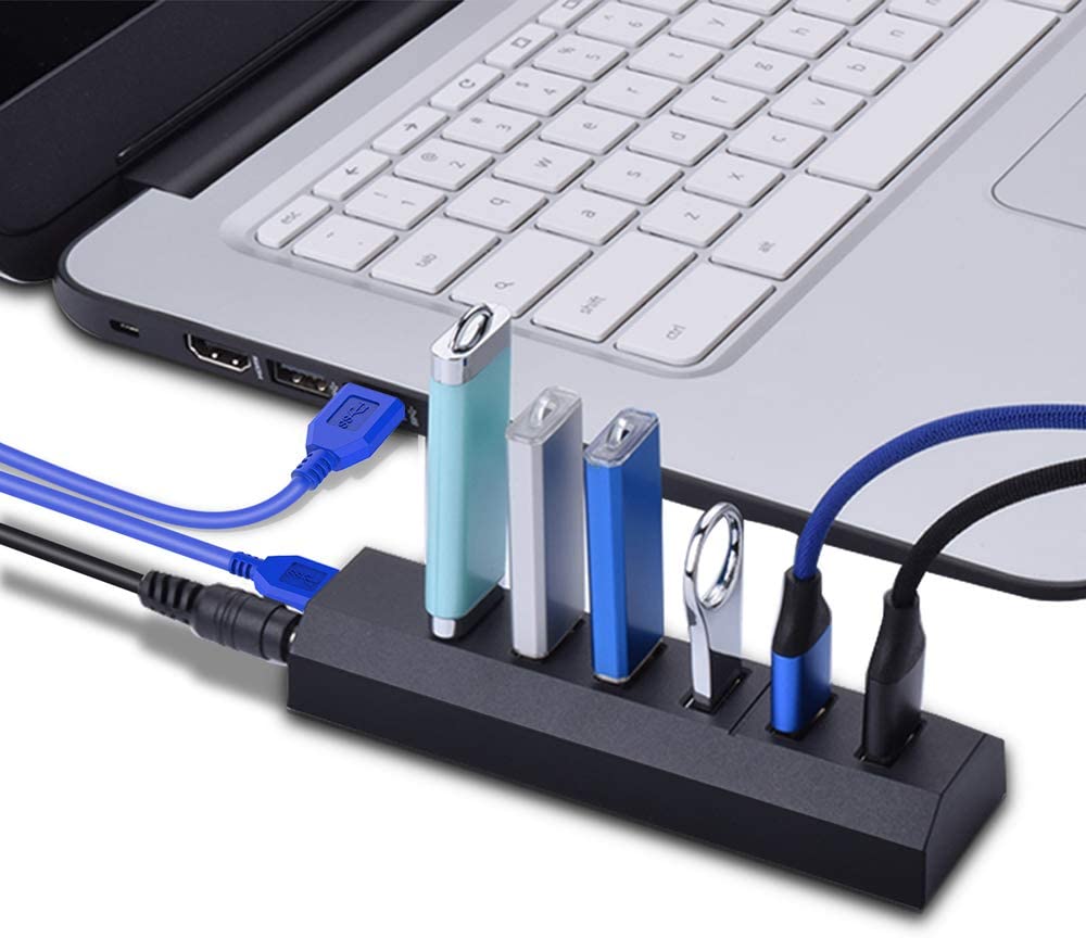 USB Hub,  6 Ports Super High Speed USB 3.0 Hub - Black - e4cents