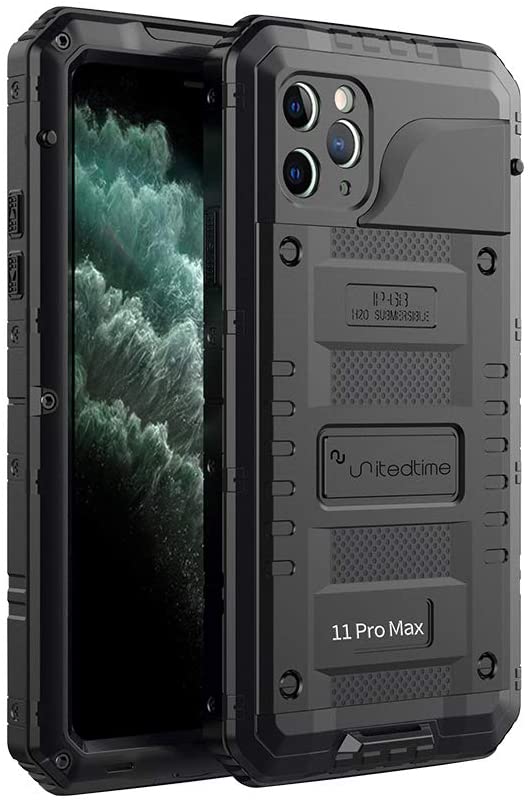 Waterproof Case for iPhone 11 Pro Max Heavy Duty Armor Metal Rugged Hard Silicone- Black - e4cents