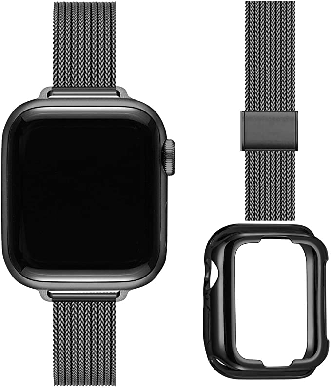 Slim Metal Bands Compatible with Apple Watch Band 38mm 40mm 42mm 44mm (BLACK) - e4cents