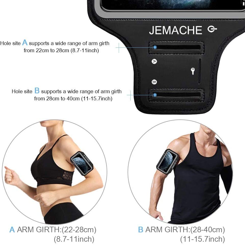 iPhone 11, XR Armband, JEMACHE Water Resistant Gym Running Workouts Arm Band Case for iPhone 11, XR (6.1") with Key Holder (Black) - e4cents