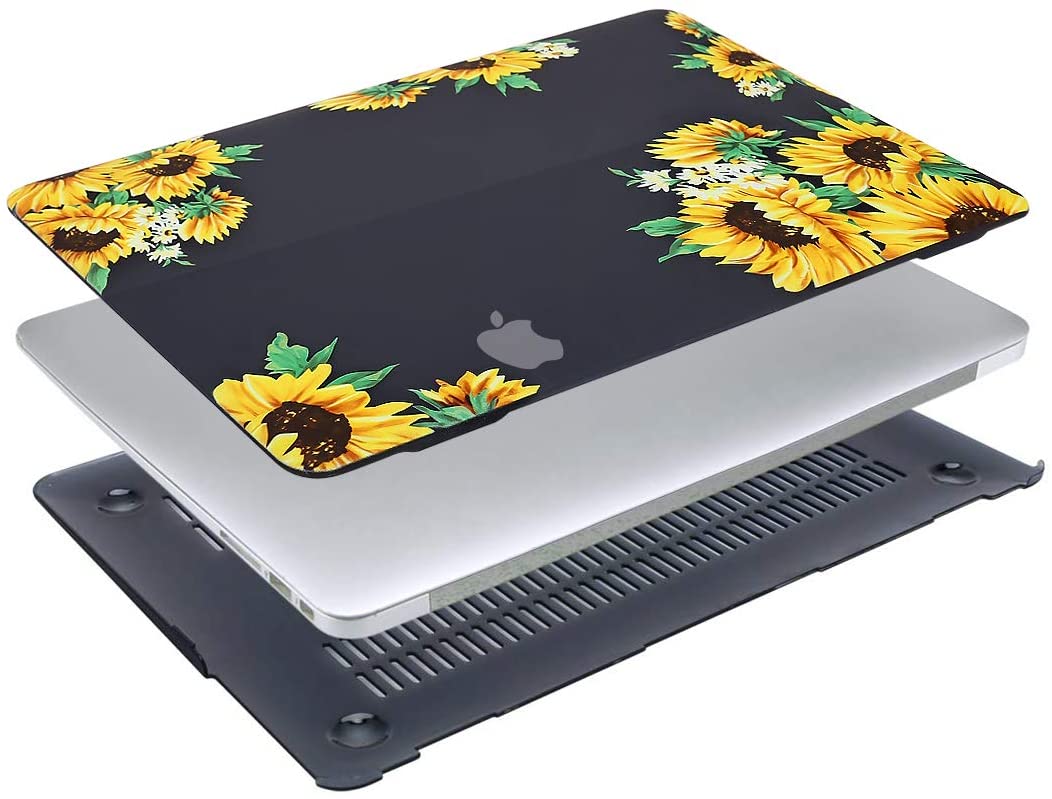 Plastic Sunflower Hard Shell onlyr, Black,  MacBook Air 13 inch Case 2009 - 2017 Release. - e4cents
