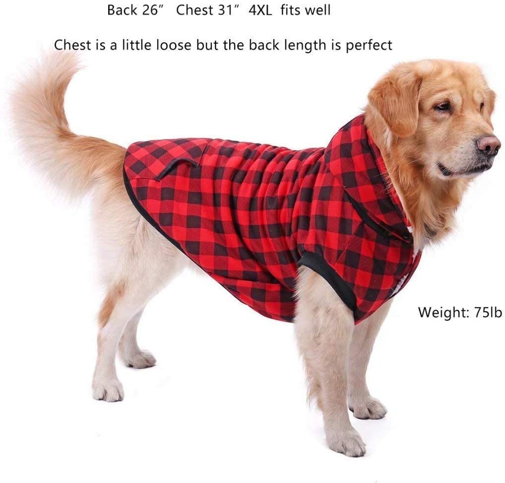 PAWZ Road Dog Plaid Shirt Coat Hoodie Pet Winter Clothes Warm and Soft for Medium and Large Dogs, Upgrade Version Red 2XL - e4cents