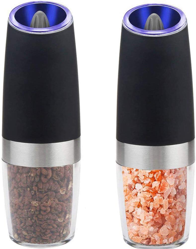 FREE - Automatic Battery Powered Matte Black Salt and Pepper Grinder Mill Set with Blue LED Light.