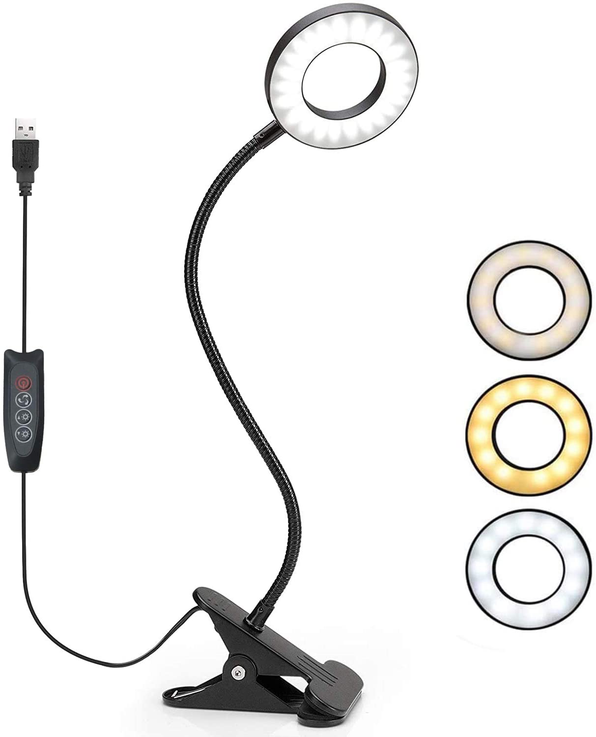 LED Desk Lamp, Clip on Lights with USB Charging Port, Eye Protection 3 Color 30 Brightness.
