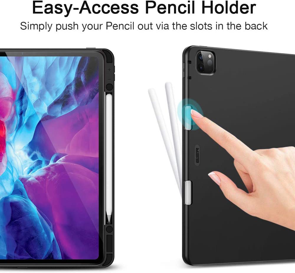 FREE -  ESR for iPad Pro 12.9" 2020 4th Generation Case with Pencil Holder, Rebound Pencil iPad Case. - BLACK - e4cents