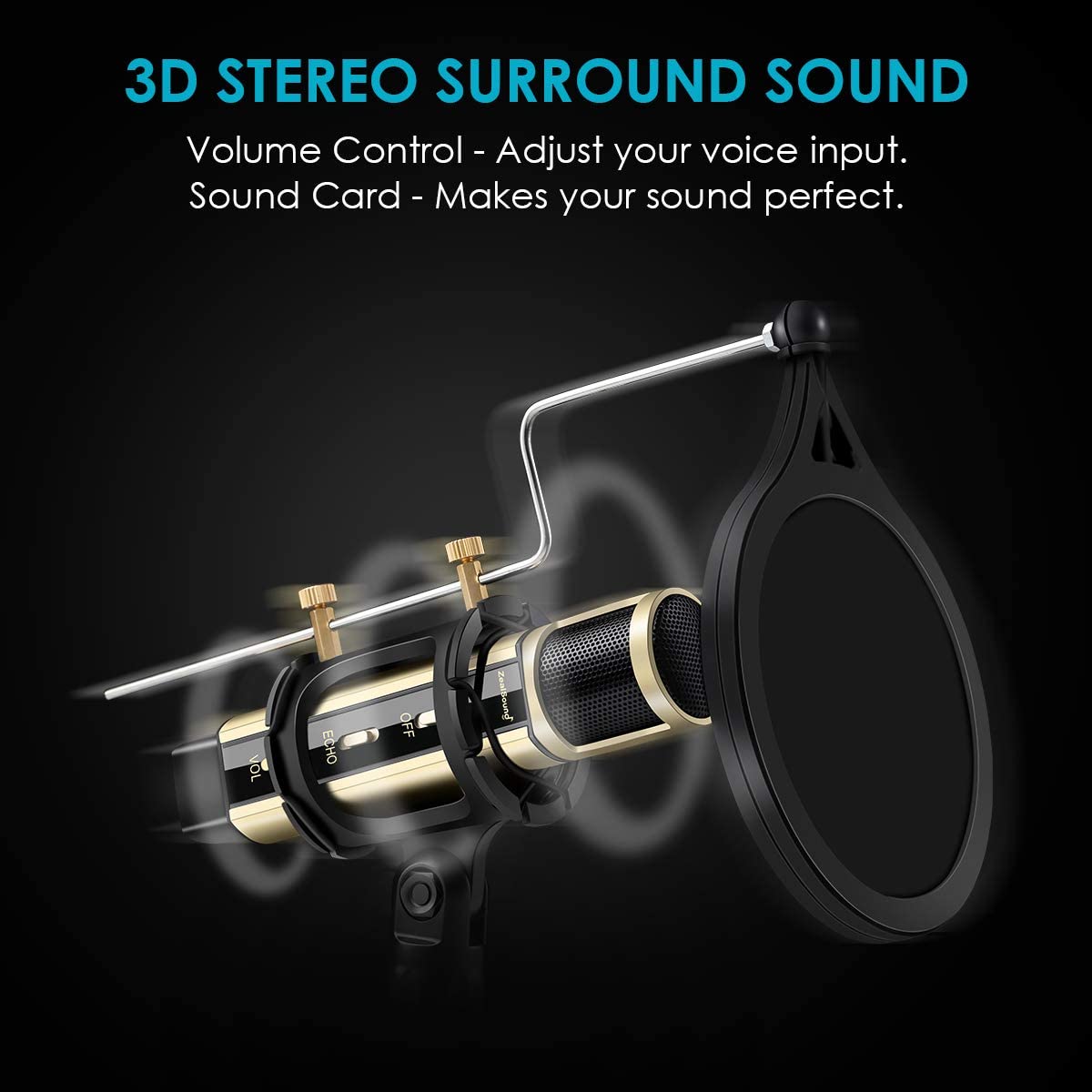 ZealSound Condenser Recording & Broadcasting Microphone With Stand Built-in Sound card.