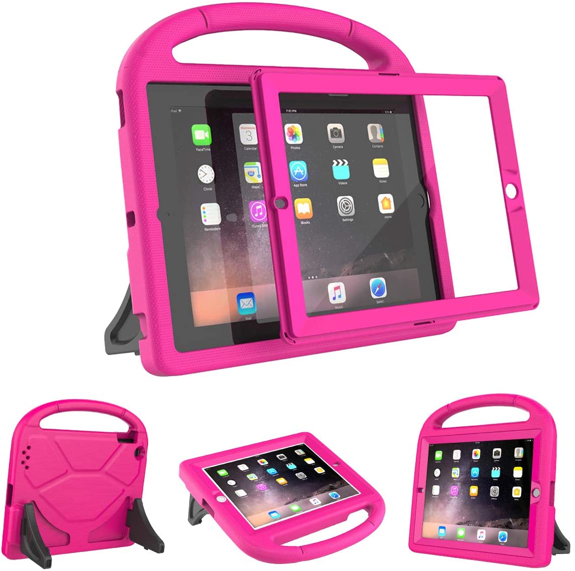AVAWO Kids Case Built-in Screen Protector for iPad 2 3 4 （Old Model)-  Shockproof Handle Stand Kids Friendly ( Rose Red). - e4cents