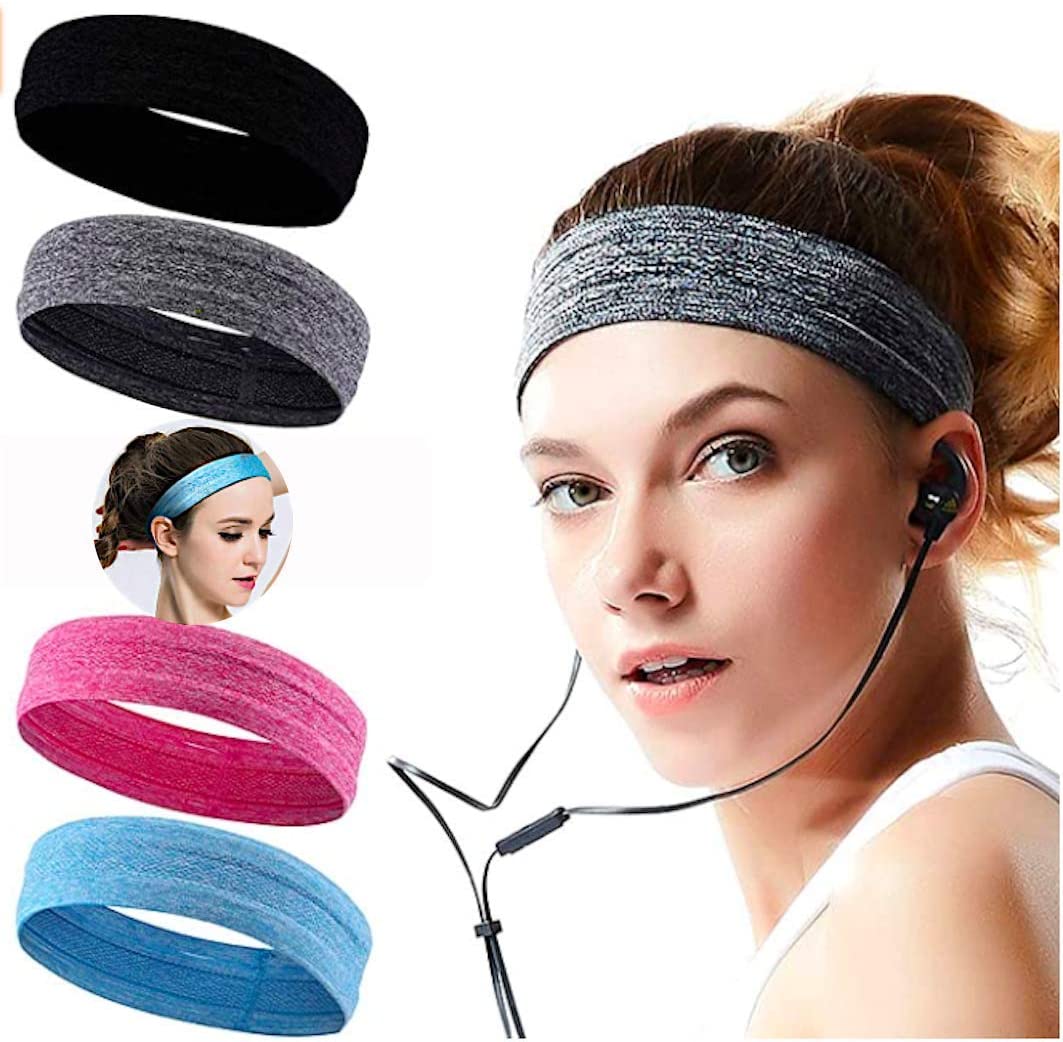 Sweatbands Workout Headbands for Women Men Non Slip Athletic Stretchy Forehead Hairband Lightweight Soft Head Wrap for Yoga Running Dancing Cycling - e4cents