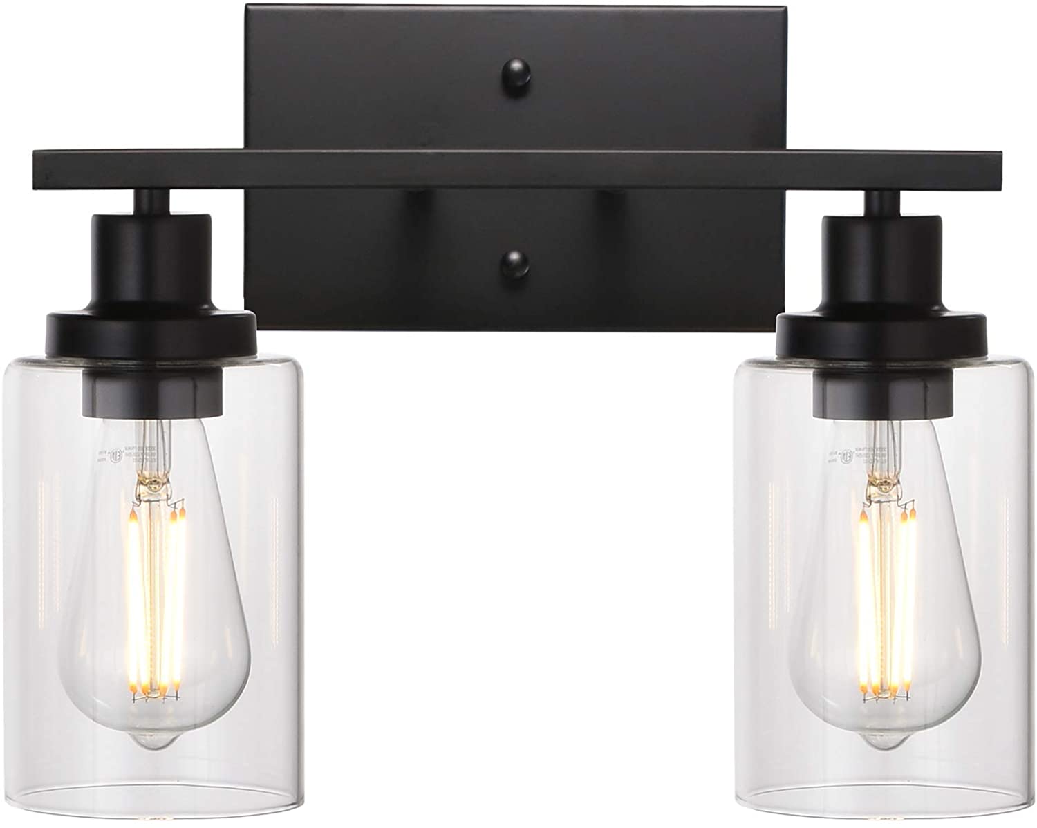 2-Light Black Wall Sconce Industrial Vintage with Clear Glass.  (LNC)