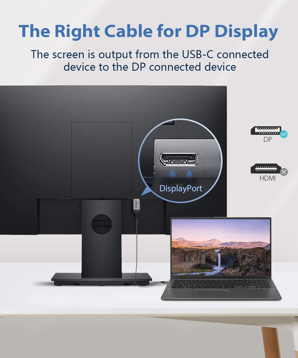 USB C to Displayport Cable for Home Office,QGeeM 4ft (4K@60HZ,2K@165Hz) Thunderbolt 3 to Displayport Cable