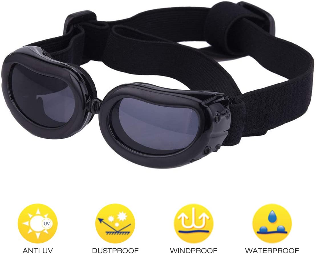 Namsan Small Dog Goggles Puppy Sunglasses UV Resistant Waterproof Snowproof Glasses for Doggy, Cat - Black - e4cents