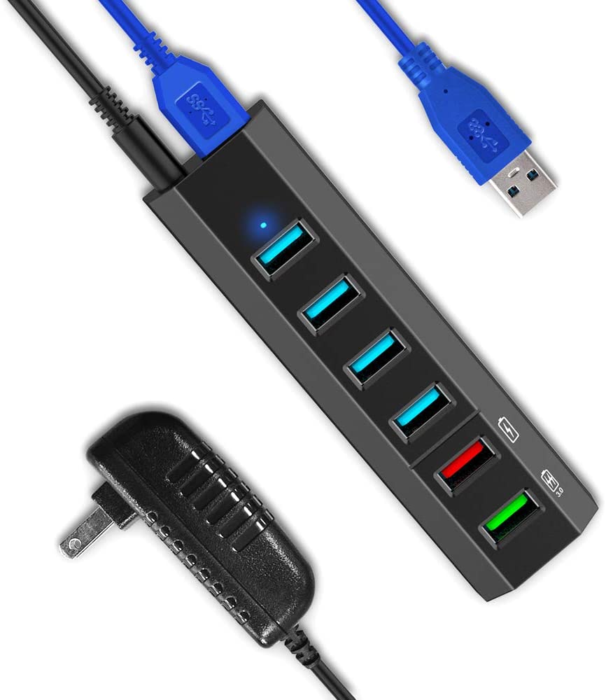 USB Hub,  6 Ports Super High Speed USB 3.0 Hub - Black - e4cents