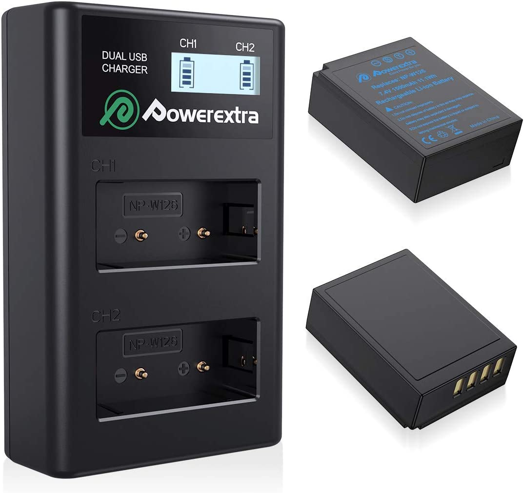 Powerextra 2x Replacement NP-W126 NP-W126S Battery & LCD Smart Charger (LNC)