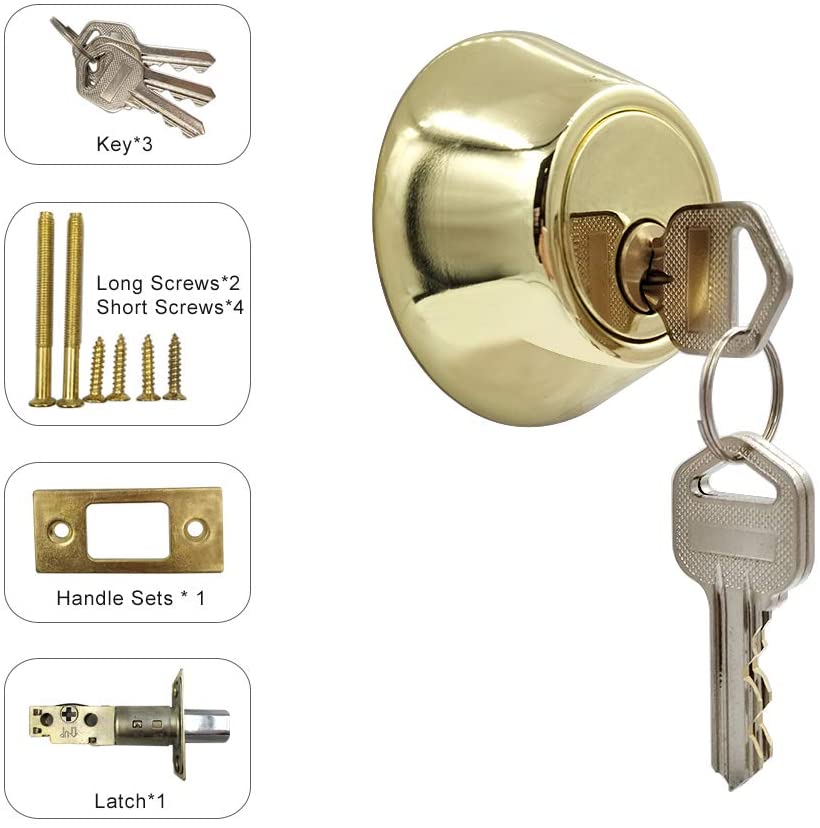 Lane Handleset with Ball Style Knob Interior and Single Cylinder with 2Deadbolt; Combo Pack; Gold.