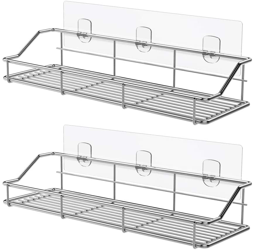 Stainless Steel Storage Rack Punch-free Singer Layer Triangle Wall Mounted Shelf Holder hook for Bathroom Kitchen Bedroom. - e4cents