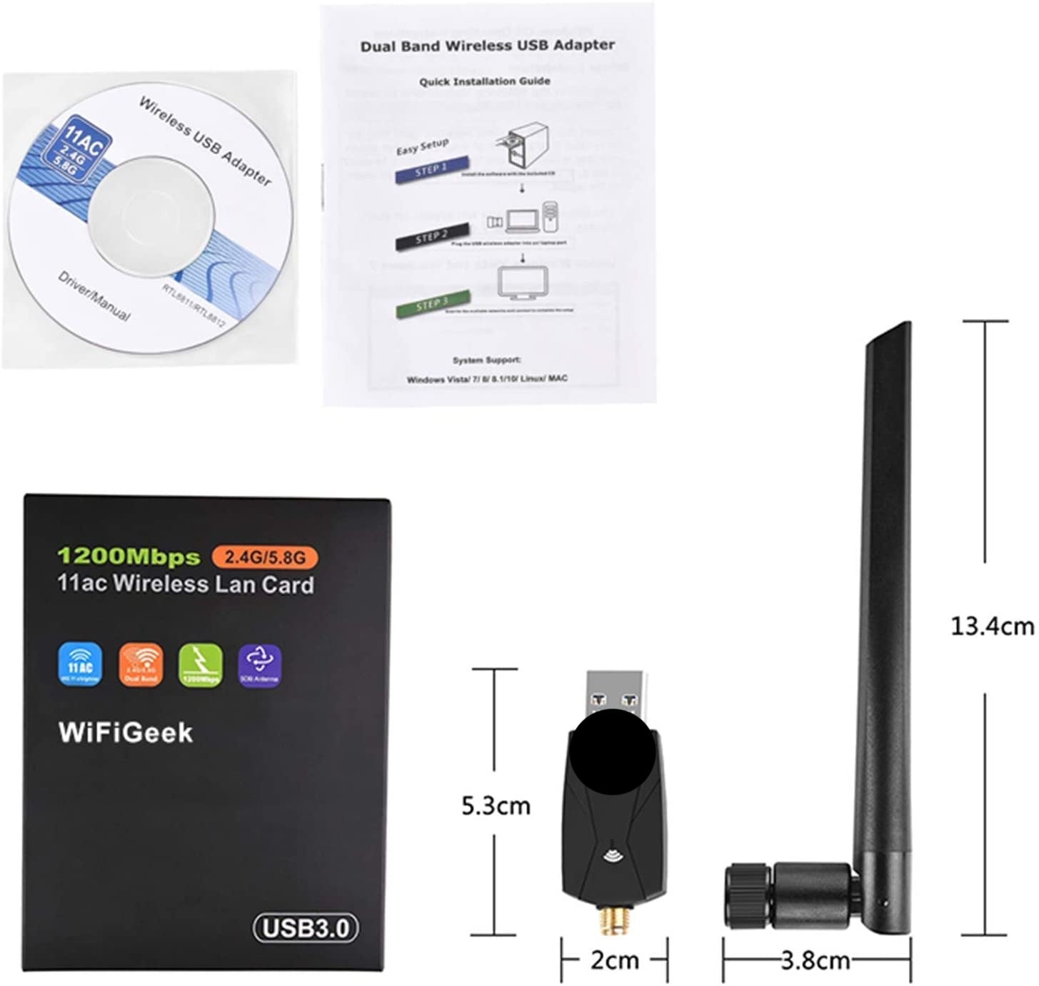 USB WiFi Adapter for PC AC1200Mbps Wireless Network Adapter for Desktop  Retail Package.