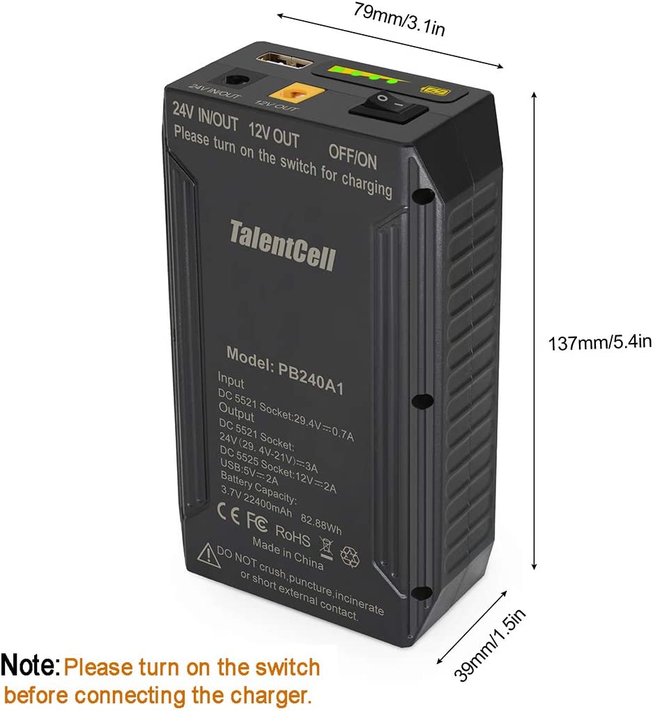 TalentCell 24V Lithium ion Rechargeable 22400mAh 82.88Wh Li-ion Batteries Pack (LNC)