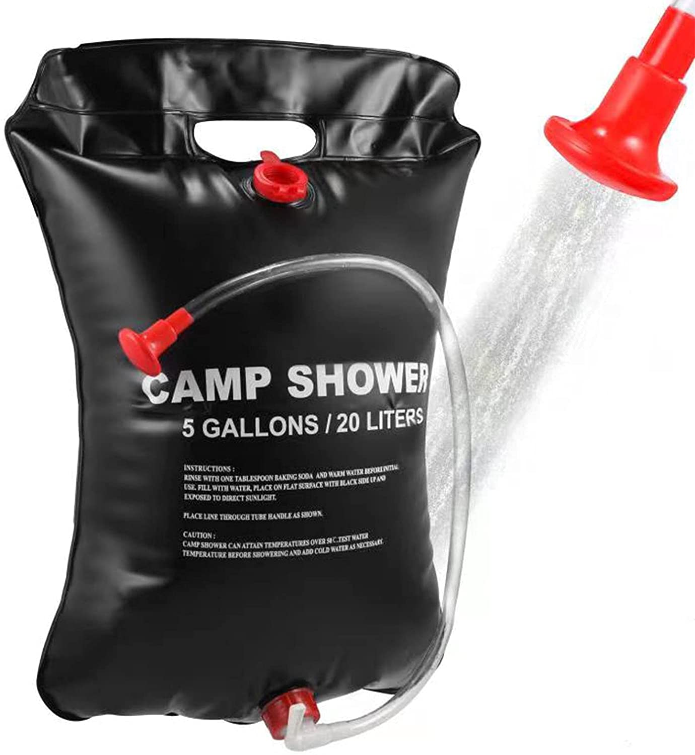 VABNEER Camping Shower Bag, 20L Solar Shower Bag with Removable Hose & On-Off Switchable Shower Head & Black Mesh Drawstring Bag . - e4cents