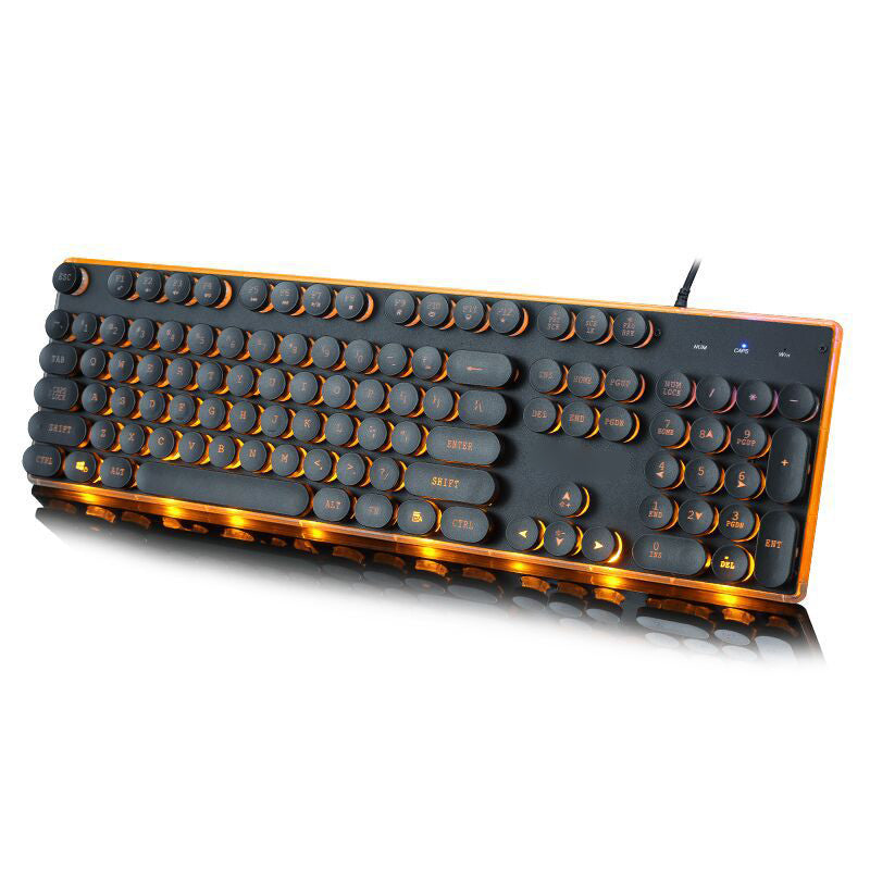 English Layout Round Keycap Backlit USB Wired Metal Panel Steampunk Retro Gaming Keyboard