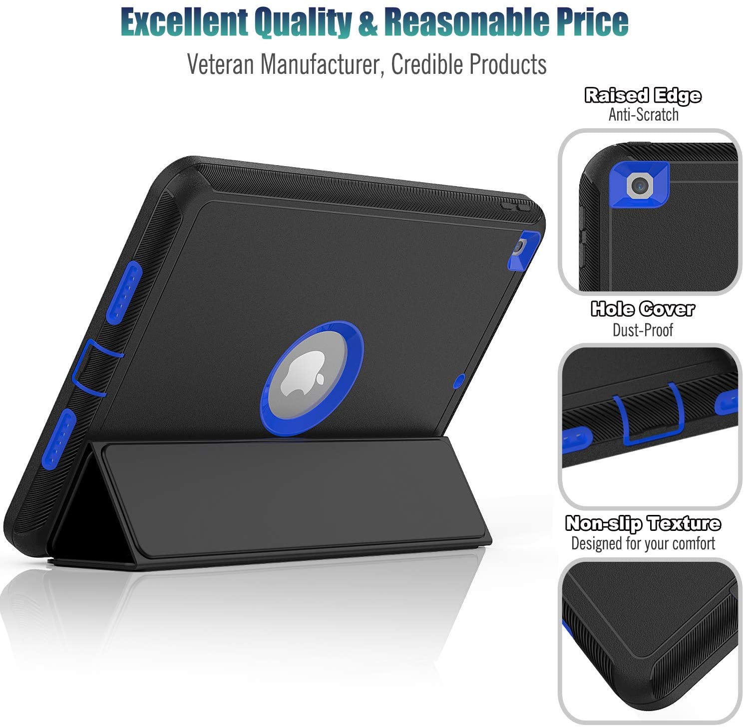 SEYMAC Stock iPad 8th/7th Generation Case - Auto Sleep Wake with Leather Stand Feature for iPad 8th/7th Generation 2020/2019 10.2 Inch (Blue/Black) - e4cents