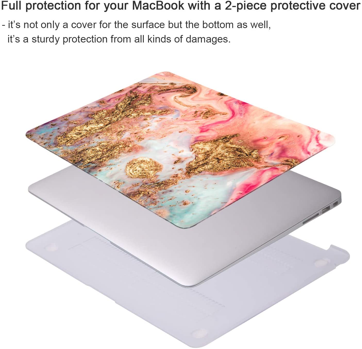 Glitter Marble - MacBook Air 13 inch Case 2018 - 2020 Release. Plastic Pattern Hard Shell keyboard & screen protector. Compatible with MacBook Air 13. - e4cents