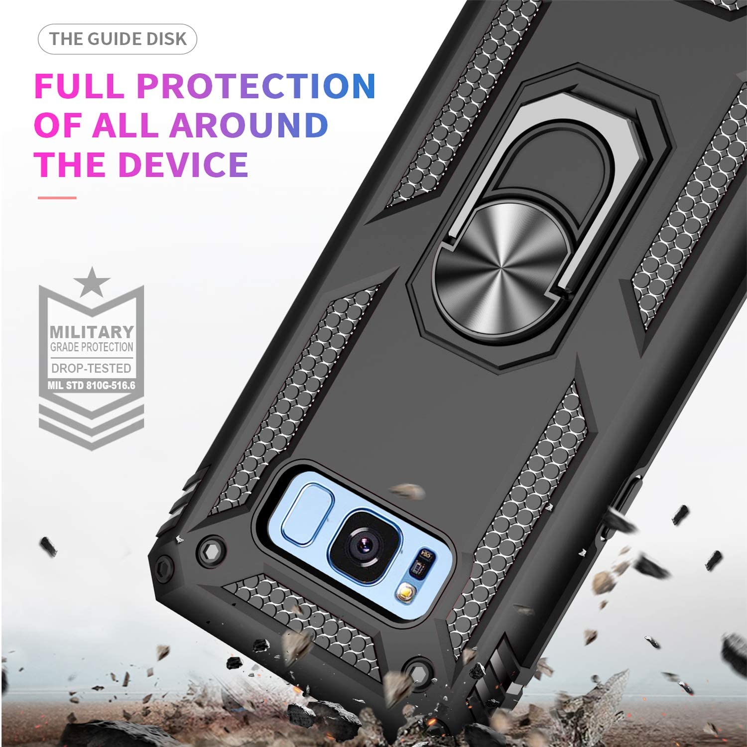 Pegoo Galaxy S8 Case, Shockprooof Impact Resistant Hybrid Heavy Duty - Black - e4cents