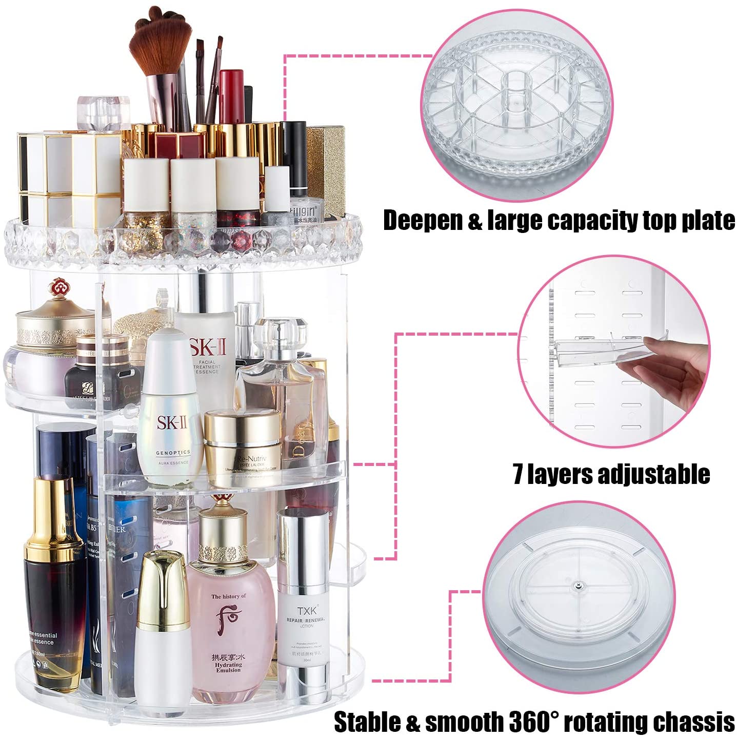 Makeup Organizers and Storage, 360 Rotating Cosmetic Make Up Organizer Storage. - e4cents
