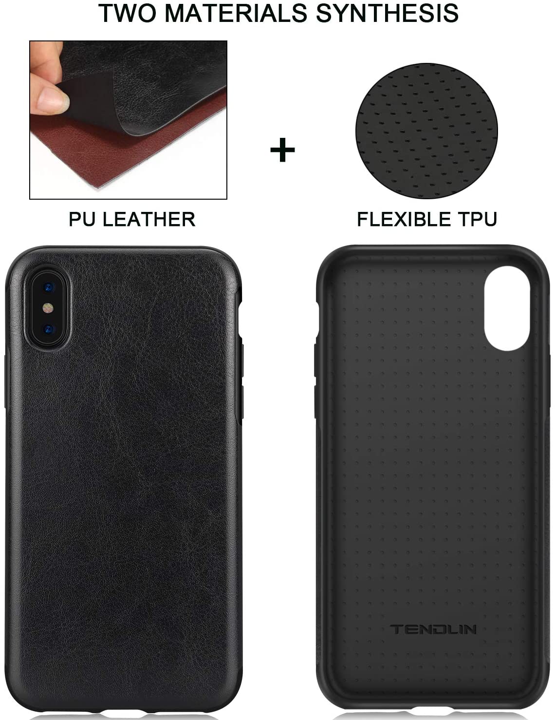X/Xs Case Premium Leather and TPU Silicone Hybrid Slim Case Compatible with iPhone X/ Xs(2018) - Black - e4cents