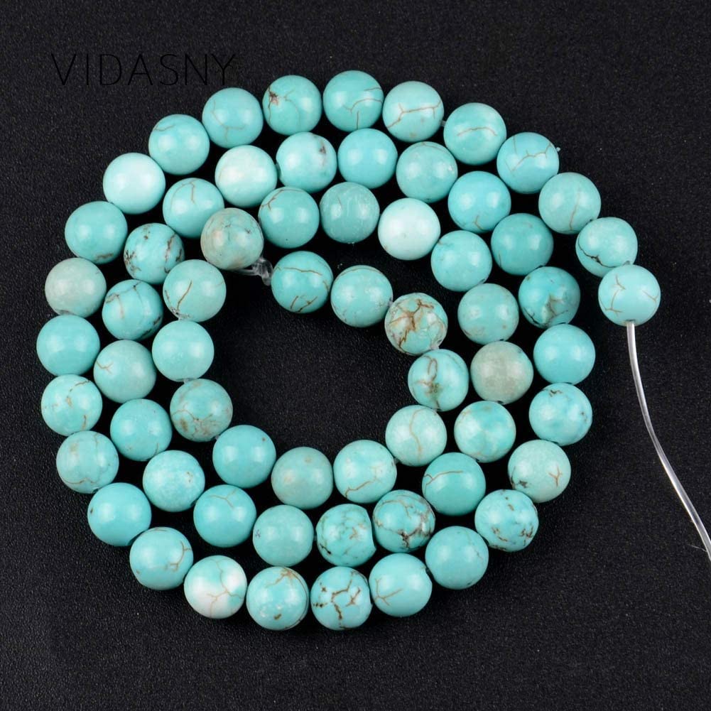 Stone Beads Turquoise 100pcs 8mm Round Synthetic Stone Beading Loose Gemstone Hole Size 1mm DIY Smooth Beads for Bracelet Necklace Earrings Jewelry Making (Turquoise, 8mm) - e4cents